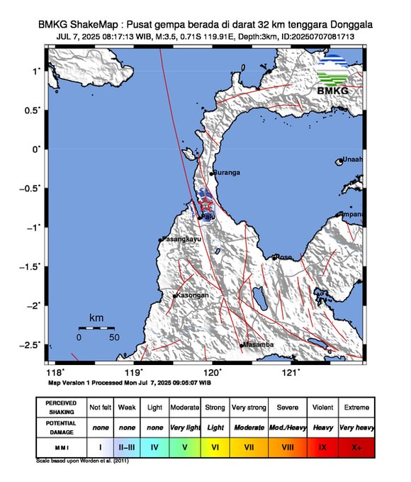 Gempa Magnitudo 3,5 Guncang Palu Pagi Ini